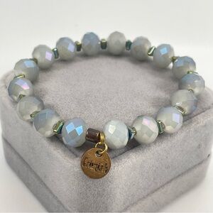 Erimish Gray AB Coated Glass Faceted Beaded Stretch Bracelet